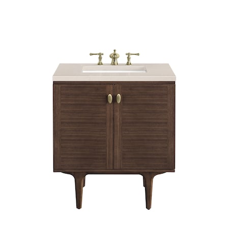 James Martin Vanities Amberly 30in Single Vanity, Mid-Century Walnut w/ 3 CM Eternal Marfil Top 670-V30-WLT-3EMR